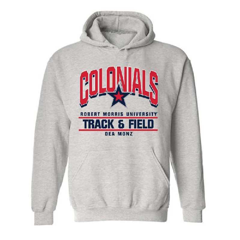 Robert Morris - NCAA Women's Track & Field : Dea Monz - Classic Fashion Shersey Hooded Sweatshirt Hoodie with Velcro Closure Adjustable Secure