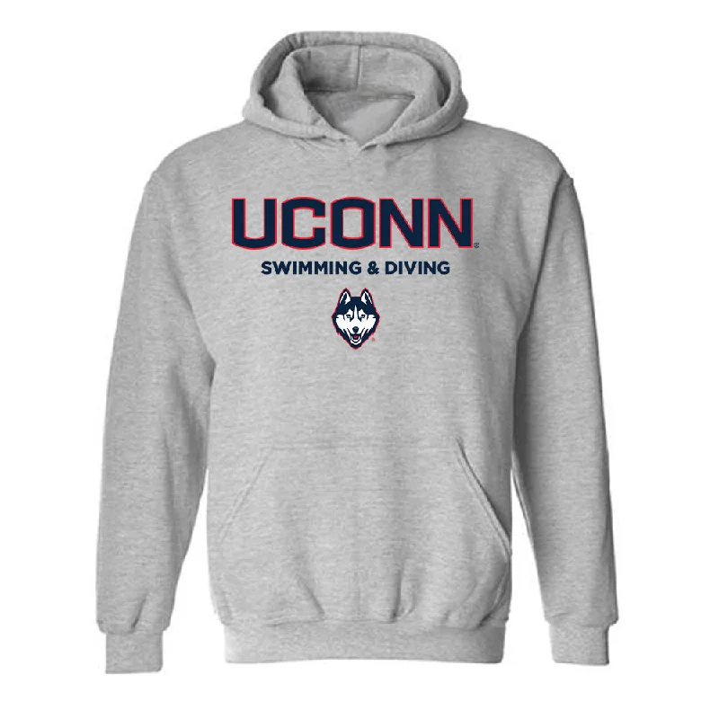 UConn - NCAA Women's Swimming & Diving : Bridget Davis - Classic Shersey Hooded Sweatshirt Hoodie with Mock Neck Collared Structured