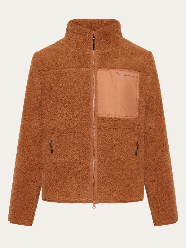 Teddy high neck zip jacket - Mocha Bisque Snapped Jacket Toggled Jacket Drawstring Jacket