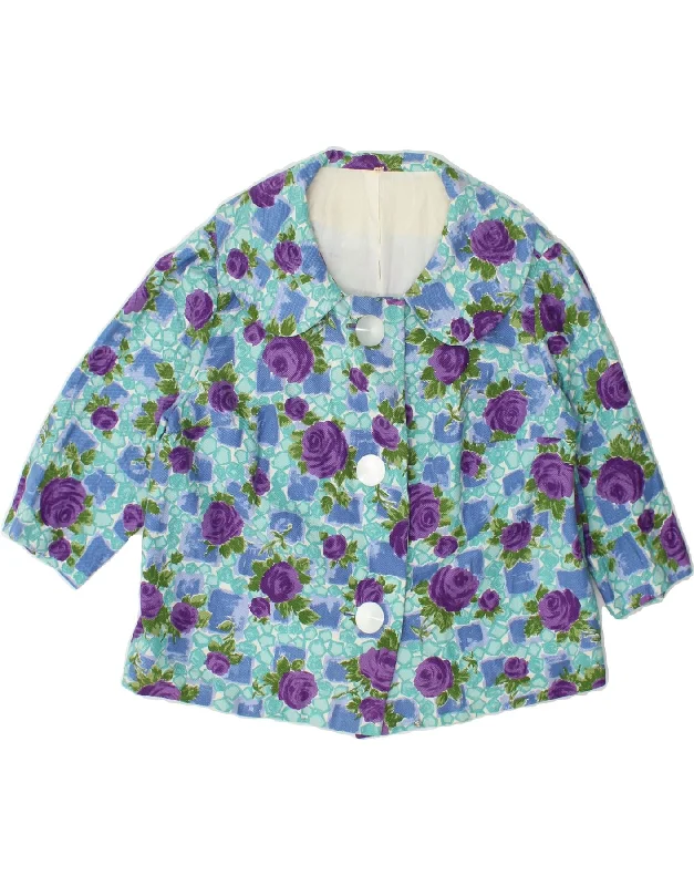 VINTAGE Womens 3/4 Sleeve 3 Button Blazer Jacket IT 44 Medium Blue Floral Women's Fashion Blazer