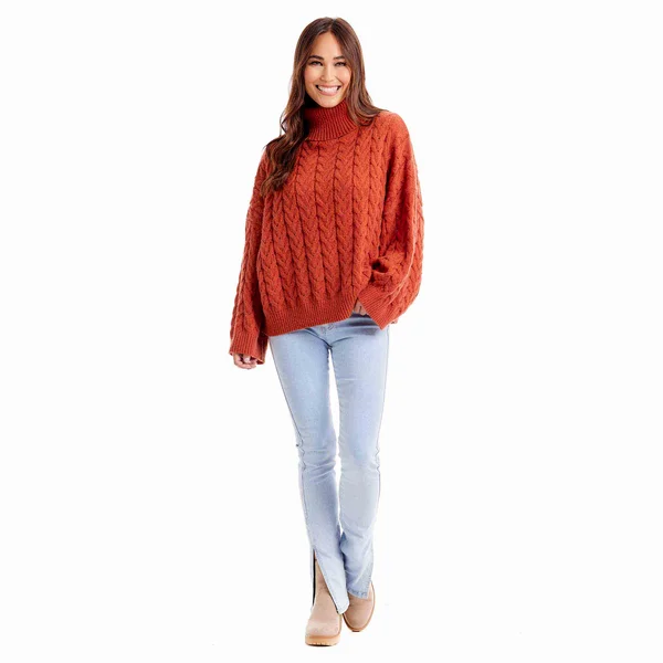 Radley Cable Knit Sweater in Rust by Mudpie Cotton Fabric Linen Fabric Terry Fabric
