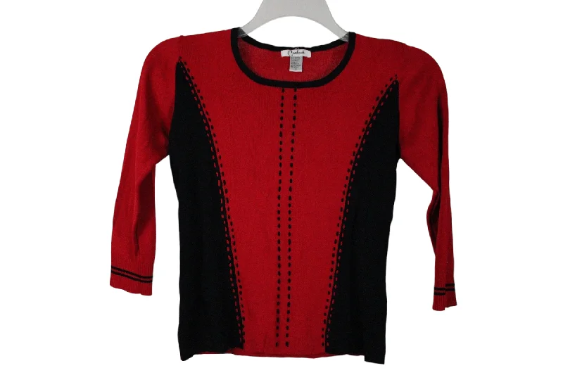 Vintage Carducci Red Black Knit Sweater | S Real Fur Shearling Chenille