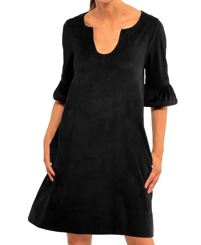 Shake Your Tushy Suede Dress In Black