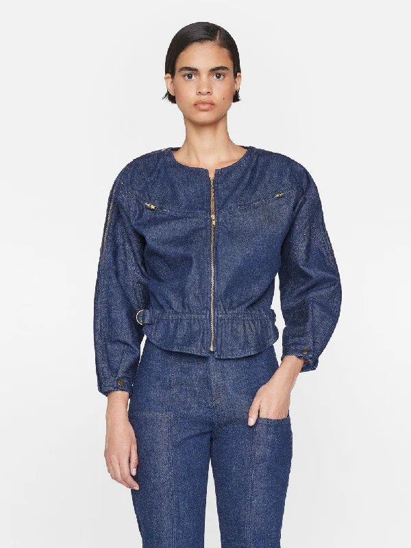 Slouchy Zip Up Jacket -- Rinse Front Pockets Side Pockets Patch Pockets