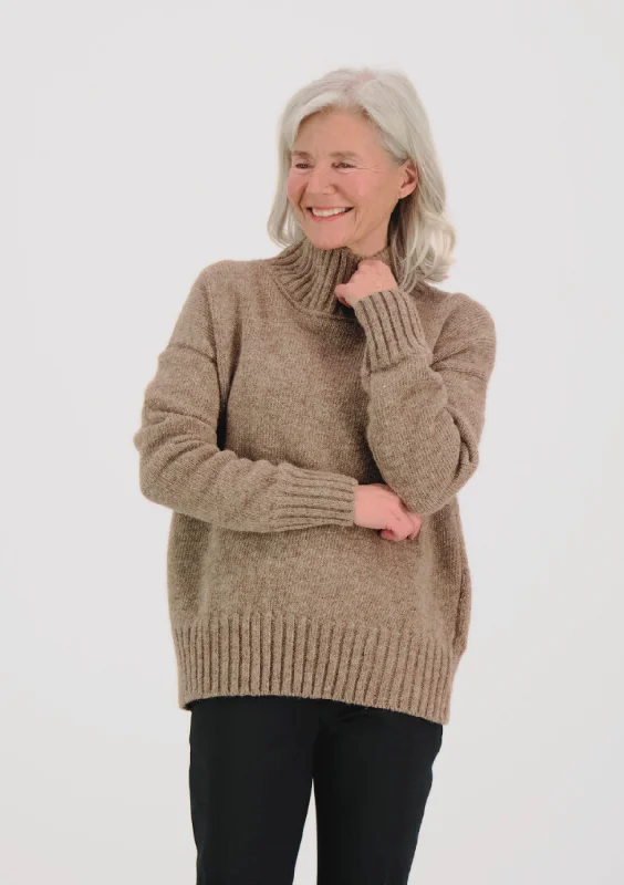 Minna Funnel Neck Sweater Beige Spandex Blend Rayon Blend Denim Blend
