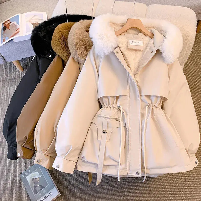 FZ Women's Faux Fur Hooded Cargo Parka Jacket Thermal Winterproof Parka Coat
