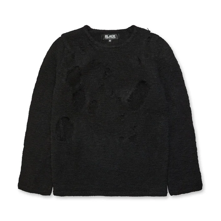BLACK Comme Des Garçons Distressed Crewneck Sweater (Black) Bright Pastel Dark