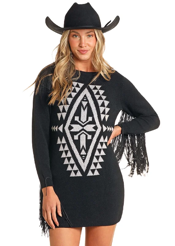 Women's Rock & Roll Aztec Sweater Dress Striped Floral Plaid
