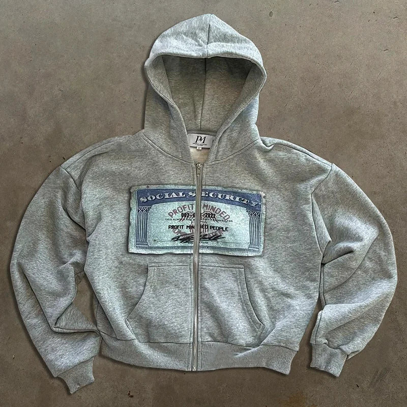 Y2K retro autumn hoodies for men and women printed personalized patterns street style street hooded cardigan long sleeves Welt Pockets Slit Pockets Flap Pockets