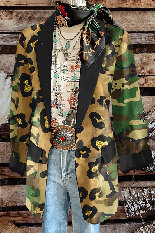 Leopard Camouflage Print Blazer Women's Advanced Suit