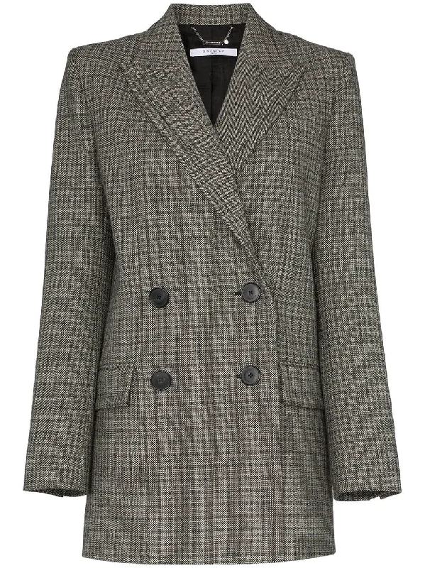 double-breasted check wool blazer Women's Elegant Suit