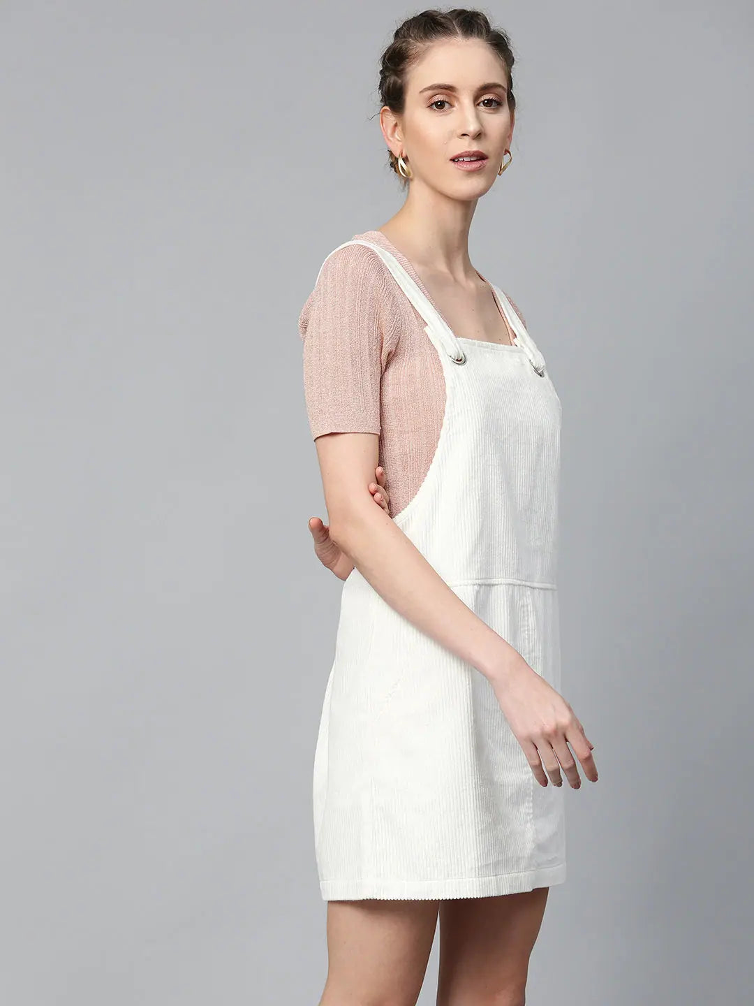White Corduroy Pinafore Dress