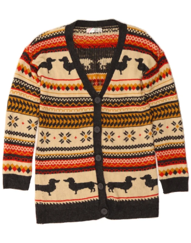 VINTAGE Womens Cardigan Sweater UK 10 Small Beige Fair Isle Cashmere Blend Cotton Blend Poly Blend VINTAGE Womens Cardigan Sweater UK 10 Small Beige Fair Isle Cashmere Blend Cotton Blend Poly Blend