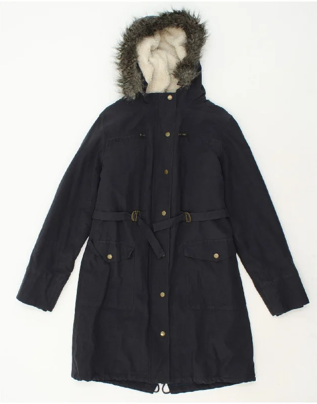 HOBBS Womens Hooded Parka Jacket UK 12 Medium Navy Blue Cotton Windproof Outdoor Parka Coat HOBBS Womens Hooded Parka Jacket UK 12 Medium Navy Blue Cotton Windproof Outdoor Parka Coat