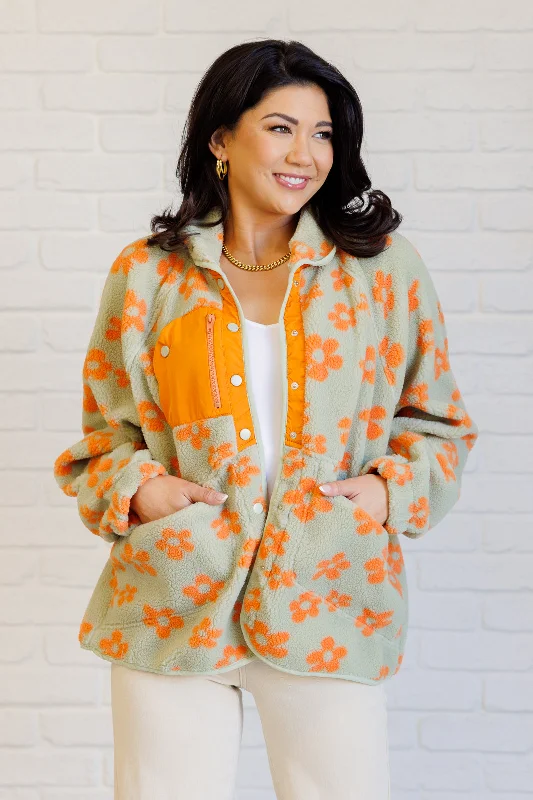 Hazel Blues® |  Love It Don't Leave It Floral Fleece Jacket Toggled Jacket Drawstring Jacket Belted Jacket