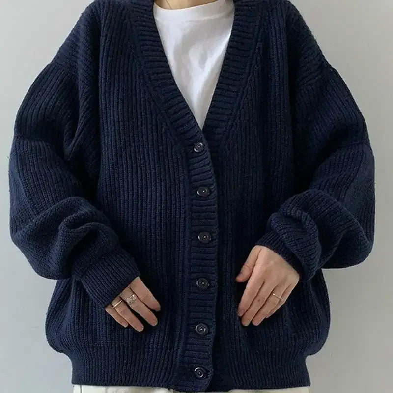 Advbridge Navy Blue Ladies Sweaters V-neck Knitted Top for Women Cardigan Winter Button New Knitwear Y2k Vintage Fashion 2024 Long Sleeve Wool Cardigan Cotton Cardigan Cashmere Cardigan