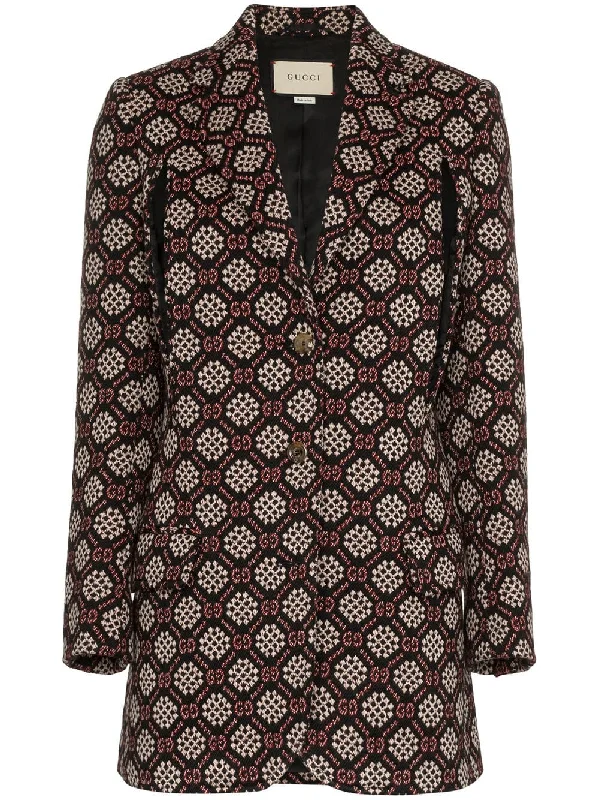 single breasted GG diamond jacquard wool blend blazer Women's Trendy Suit