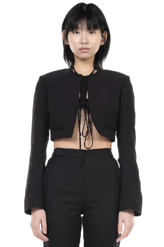 Round Neck Cropped Blazer Women's Print Jacket