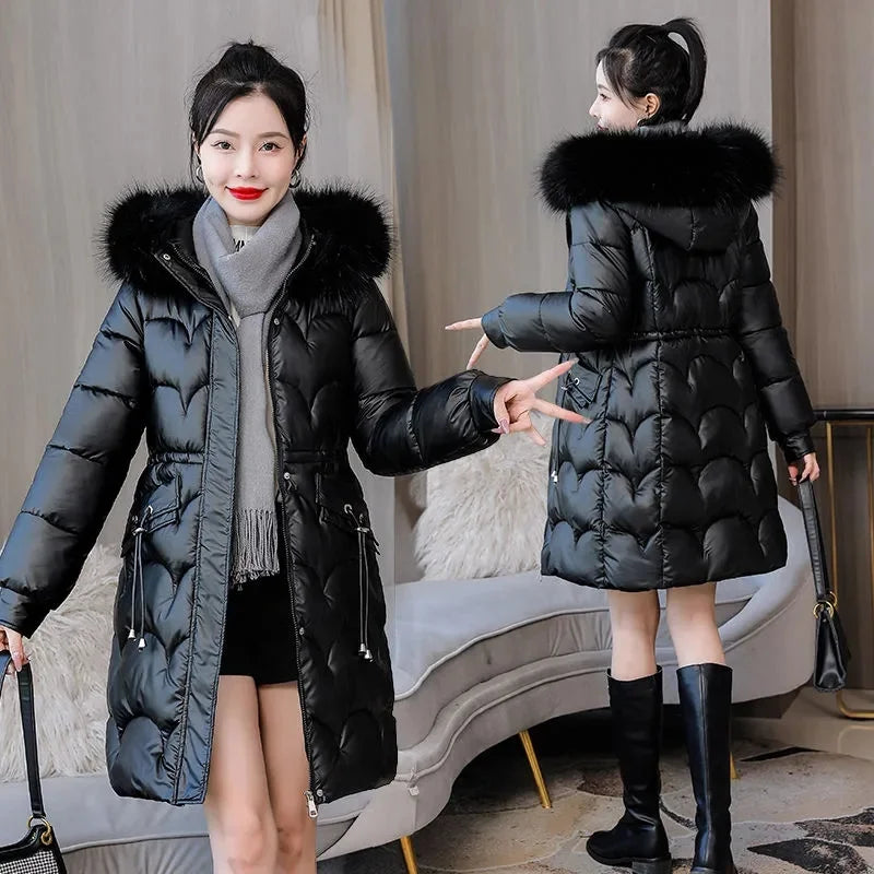 Jacket Parkas Women Coat Fur Collar Hooded Overcoat Female Jacket Thick Warm Cotton Padded Puffer Parka Outwear Waterproof Snowproof Parka Jacket
