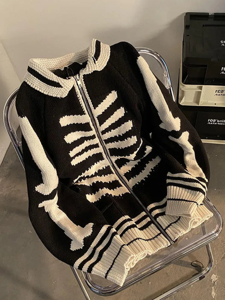 Advbridge Skull Embroidery Print Winter Zipper Vintage Cardigan Sweater Harajuku Goth Streetwear Y2K Fashion Casual Men Women Sweater Layered Multi-layer Single Layer Advbridge Skull Embroidery Print Winter Zipper Vintage Cardigan Sweater Harajuku Goth Streetwear Y2K Fashion Casual Men Women Sweater Layered Multi-layer Single Layer