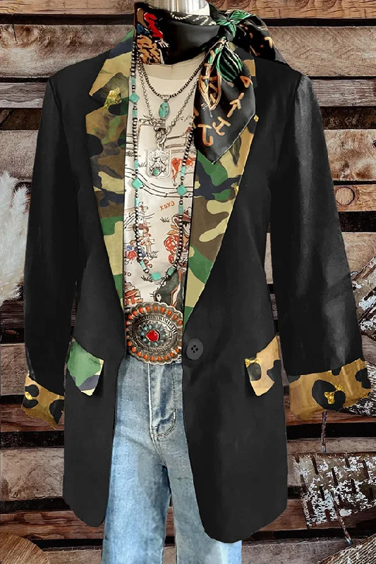 Leopard Camouflage Print Patchwork Blazer Women's Professional Jacket