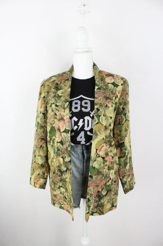 Vintage Green Flower Blazer (M) Women's Professional Jacket