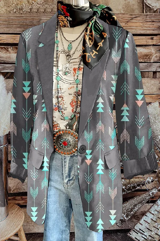 Vintage Western Aztec Arrow Print Blazer Women's Vintage Jacket