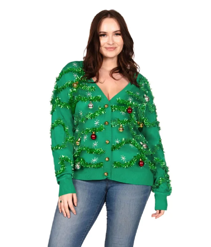 Women's Gaudy Garland Plus Size Ugly Christmas Cardigan Sweater Patchwork Embroidered Appliqued