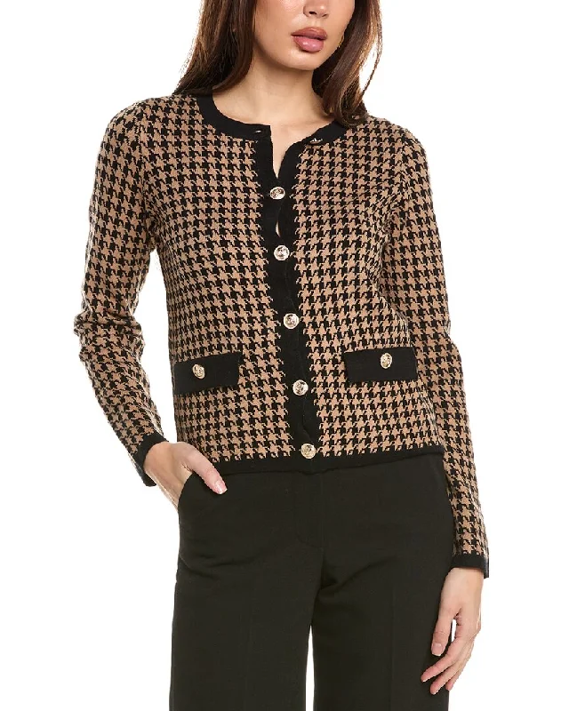 T Tahari Houndstooth Cardigan Thin Thick Dense
