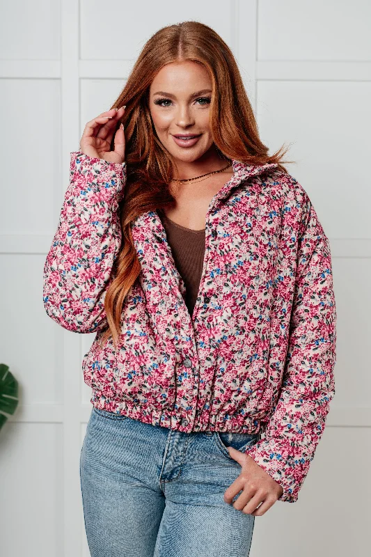 Hazel Blues® | Wish Me Well Floral Printed Puffer Jacket in Cream Multi Insulated Jacket Fitted Jacket Loose Jacket Hazel Blues® | Wish Me Well Floral Printed Puffer Jacket in Cream Multi Insulated Jacket Fitted Jacket Loose Jacket