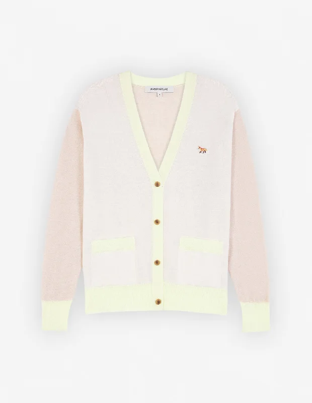 Baby Fox Patch Color Block Cardigan Ecru Cashmere Blend Cotton Blend Poly Blend