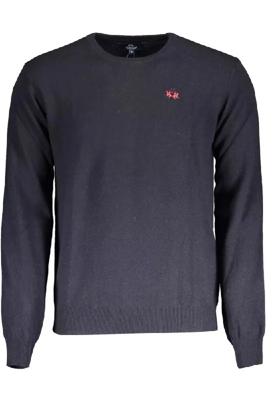 Blue Wool Men Sweater Mesh Fabric Canvas Fabric Denim Fabric