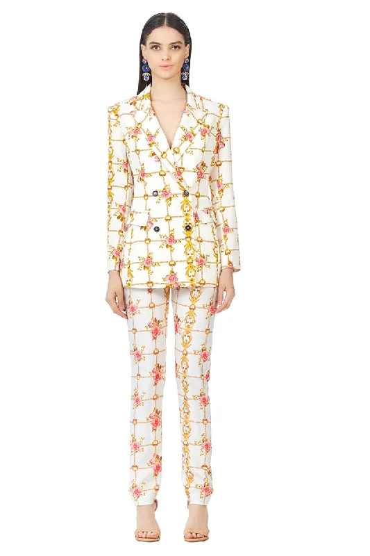 Printed Double Breasted Blazer Women's Party Jacket