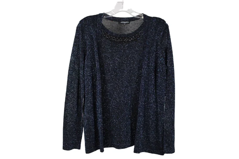 Notations Blue Shimmer Knit Sweater | M Petite Satin Fabric Silk Fabric Chiffon Fabric Notations Blue Shimmer Knit Sweater | M Petite Satin Fabric Silk Fabric Chiffon Fabric