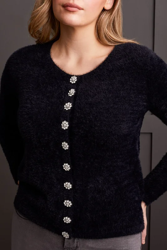 SWEATER CARDIGAN W/BUTTONS - BLACK Fitted Loose Oversized