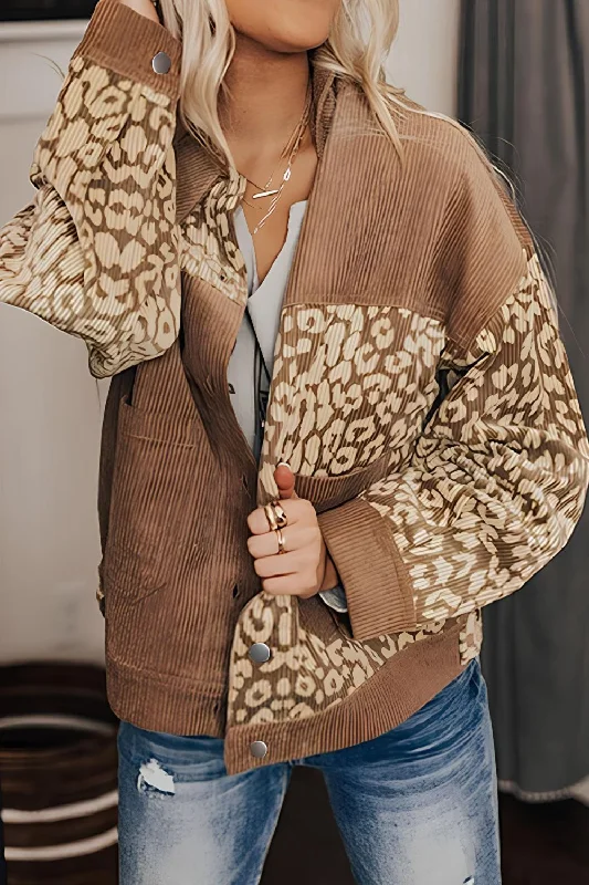 Hazel Blues® |  Leopard Button Up Drop Shoulder Jacket Hoodie Zip-Up Jacket Button-Up Jacket