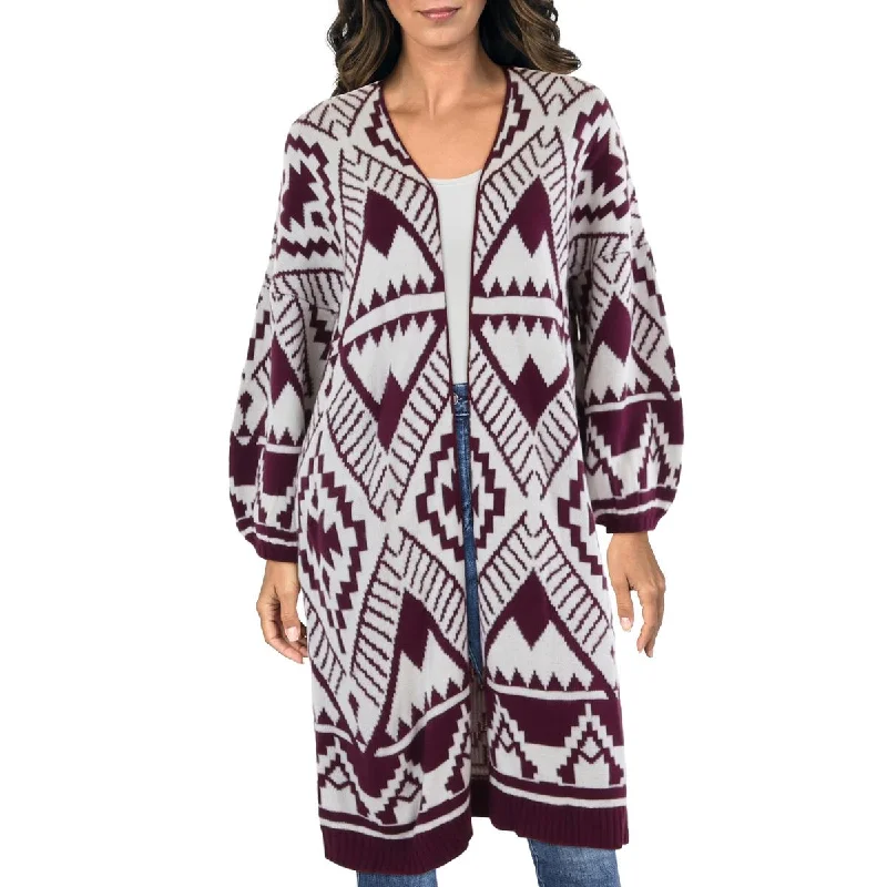 Womens Printed Open Front Cardigan Sweater Elasticated Padded Insulated