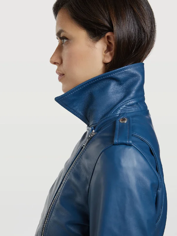 Leather Biker Jacket Zippered Front Buttoned Front Snap Front