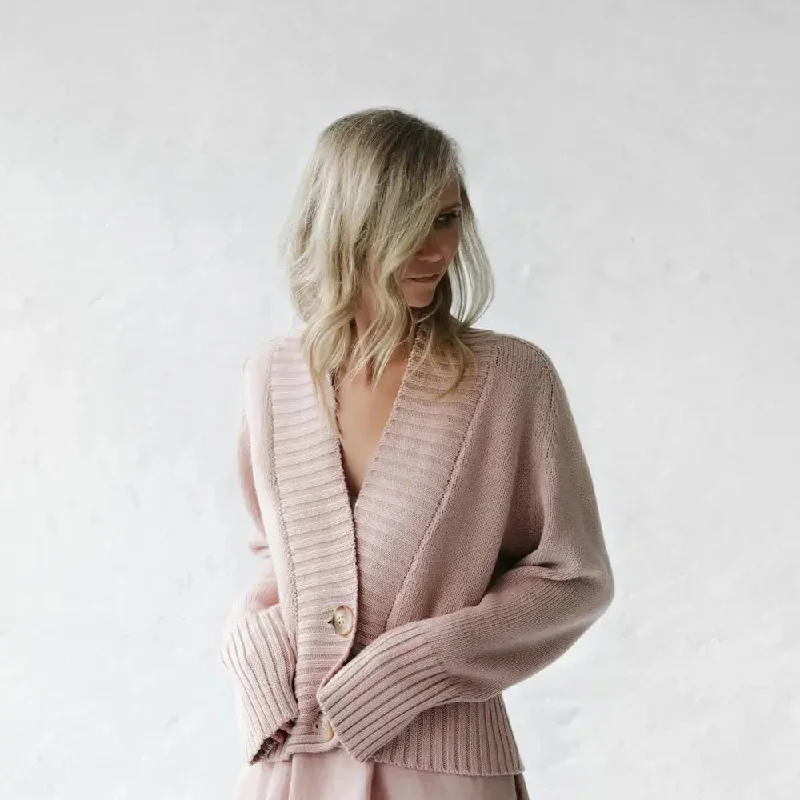 Recycled cotton cardigan in Pink by Seaside Tones Lace Blend Ribbed Blend Corduroy Blend