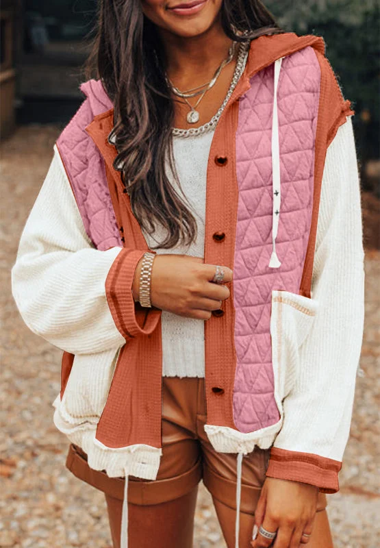 Hazel Blues® | Drawstring Texture Button Up Long Sleeve Hooded Jacket Denim Jacket Leather Jacket Suede Jacket Hazel Blues® | Drawstring Texture Button Up Long Sleeve Hooded Jacket Denim Jacket Leather Jacket Suede Jacket