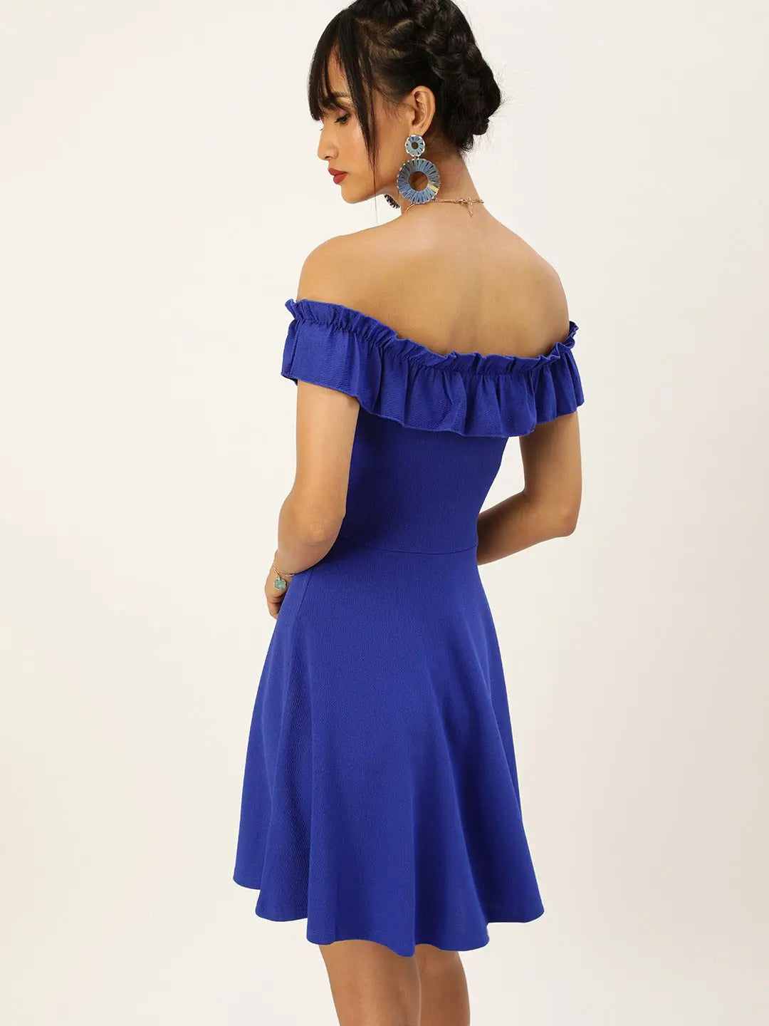 Veni Vidi Vici Royal Blue Frilled Bardot Skater Dress
