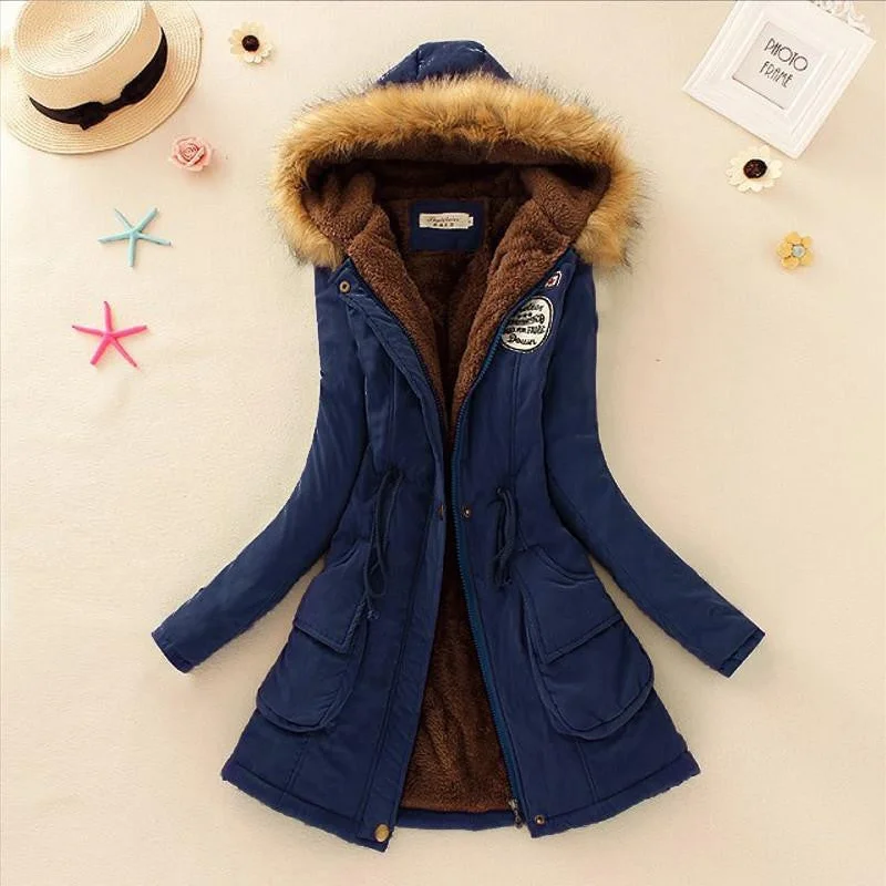 Warm Jacket Women Fashion Women's Fur Collar Coats Jackets for Lady Long Slim Down Parka Hoodies Plus Size Elegant Faux Leather Parka