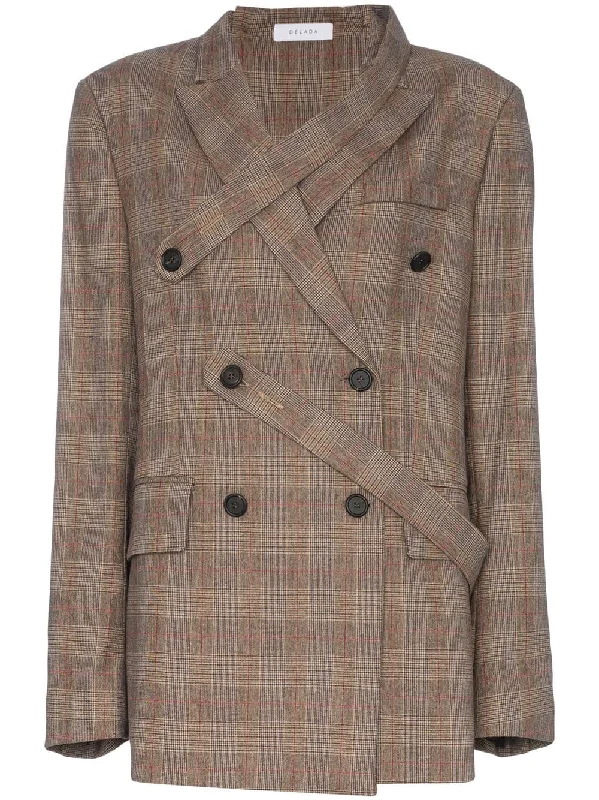 Checked Double-Breasted Wool-Blend Blazer Summer Women's Jacket