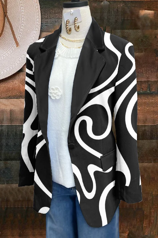 Classic Abstract Print Long Sleeve Blazer Women's Unique Blazer