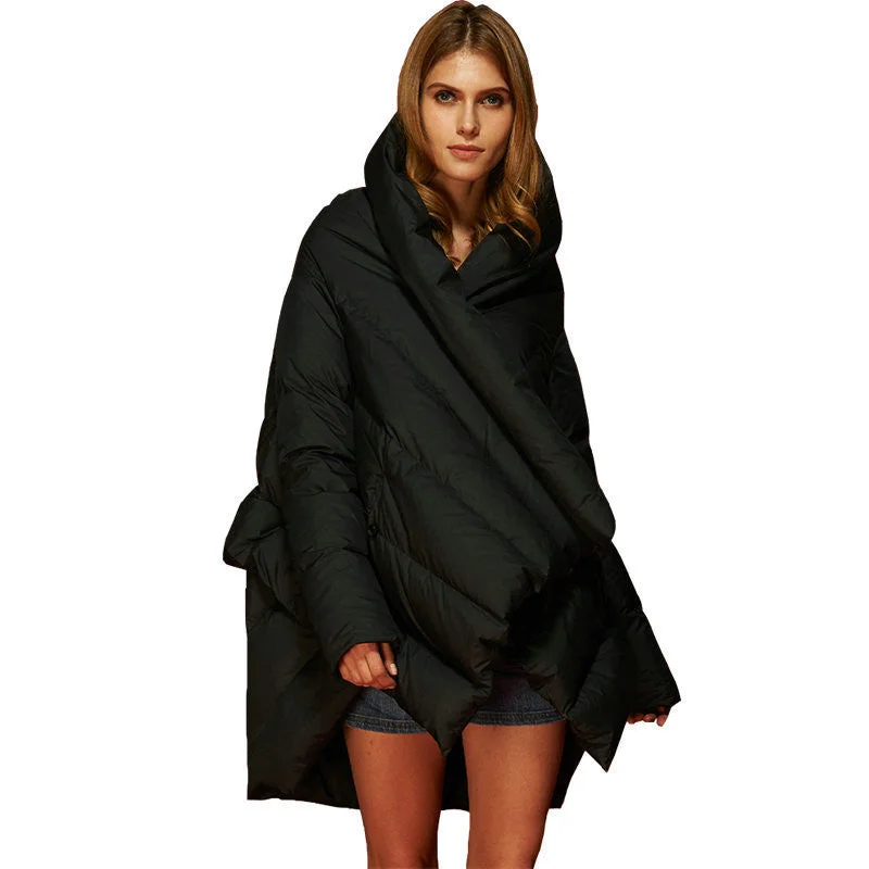 Fashion Women's Down Jacket Parka Cloaks European Asymmetric Length Hooded Anorak Coat Female Softshell Fleece-Lined Parka Fashion Women's Down Jacket Parka Cloaks European Asymmetric Length Hooded Anorak Coat Female Softshell Fleece-Lined Parka
