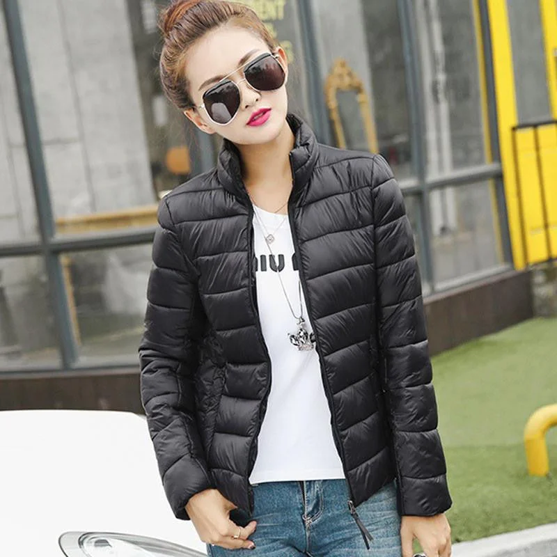 ultra light down jacket women large size Slim jacket Solid Female Parka and Jackets Classic Quilted Parka Coat