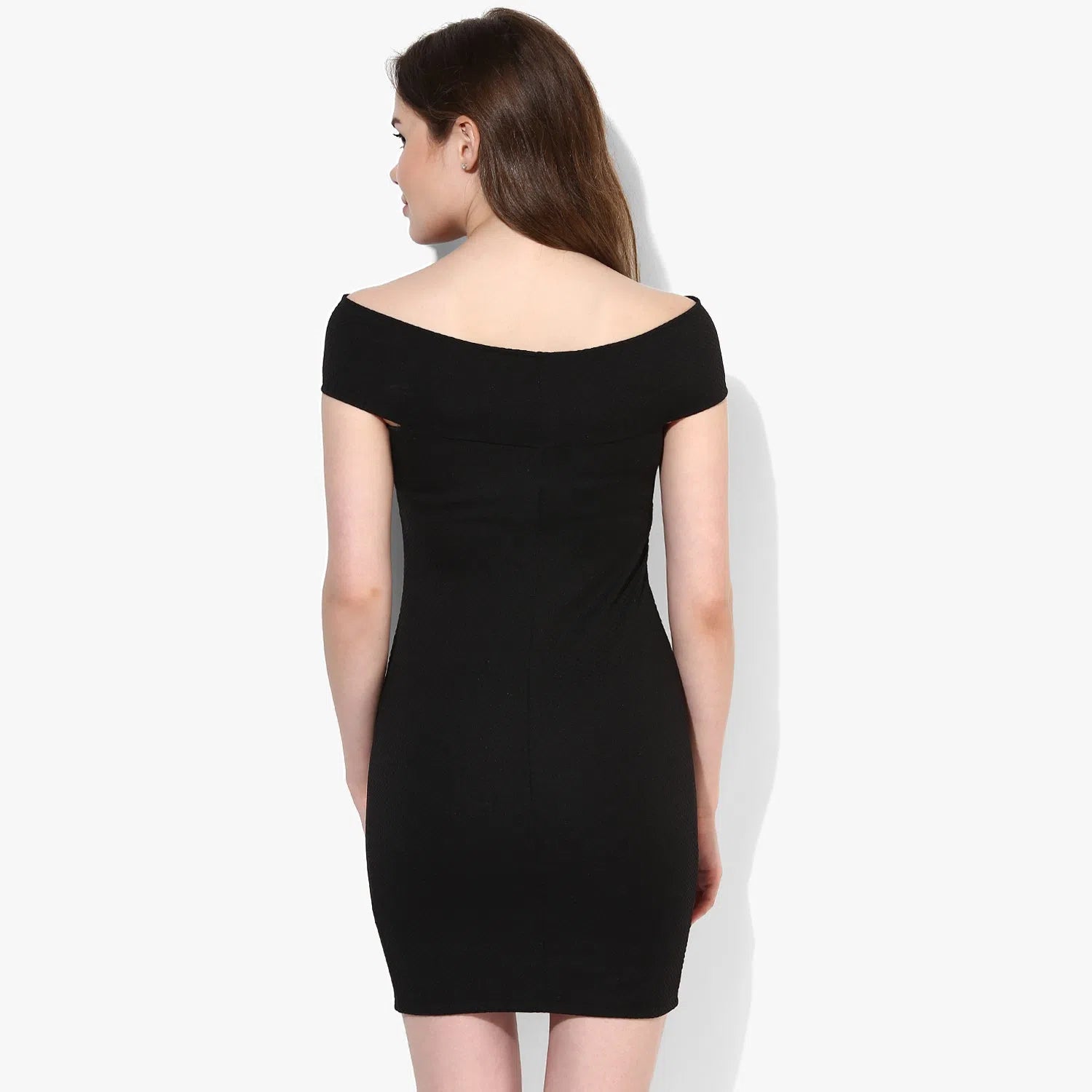 Black Textured Bandage Bardot Dress