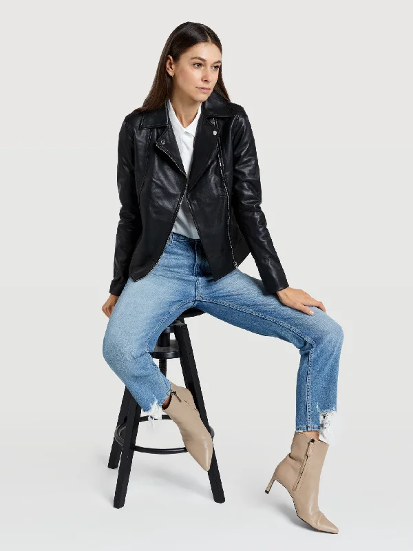 Classic biker leather jacket Front Pockets Side Pockets Patch Pockets