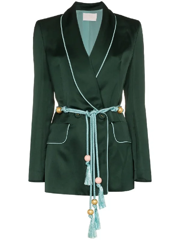 satin braided tie blazer Women's Denim Suit