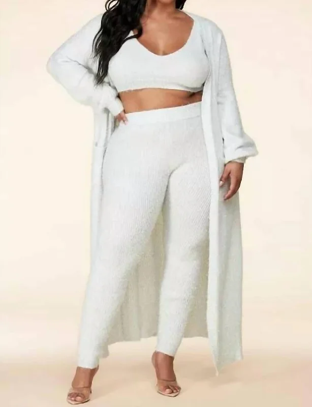 3 Piece Maxi Cardigan Shimmer Set In White With Silver Threading Tailored Straight A-Line 3 Piece Maxi Cardigan Shimmer Set In White With Silver Threading Tailored Straight A-Line